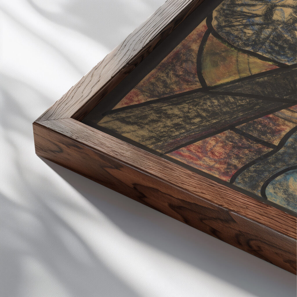 Ontwerp voor raam in het Noordertransept in de Dom te Utrecht 58 ca. 1878 1938 Richard Nicolaus Roland Holst close up dark wood mockup