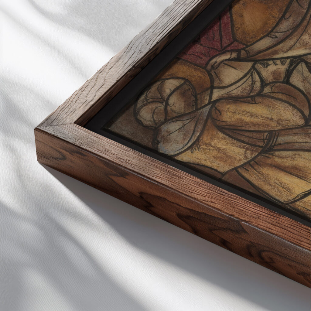 Ontwerp voor raam in het Stadhuis in Amsterdam 1930 Richard Nicolaus Roland Holst close up dark wood mockup