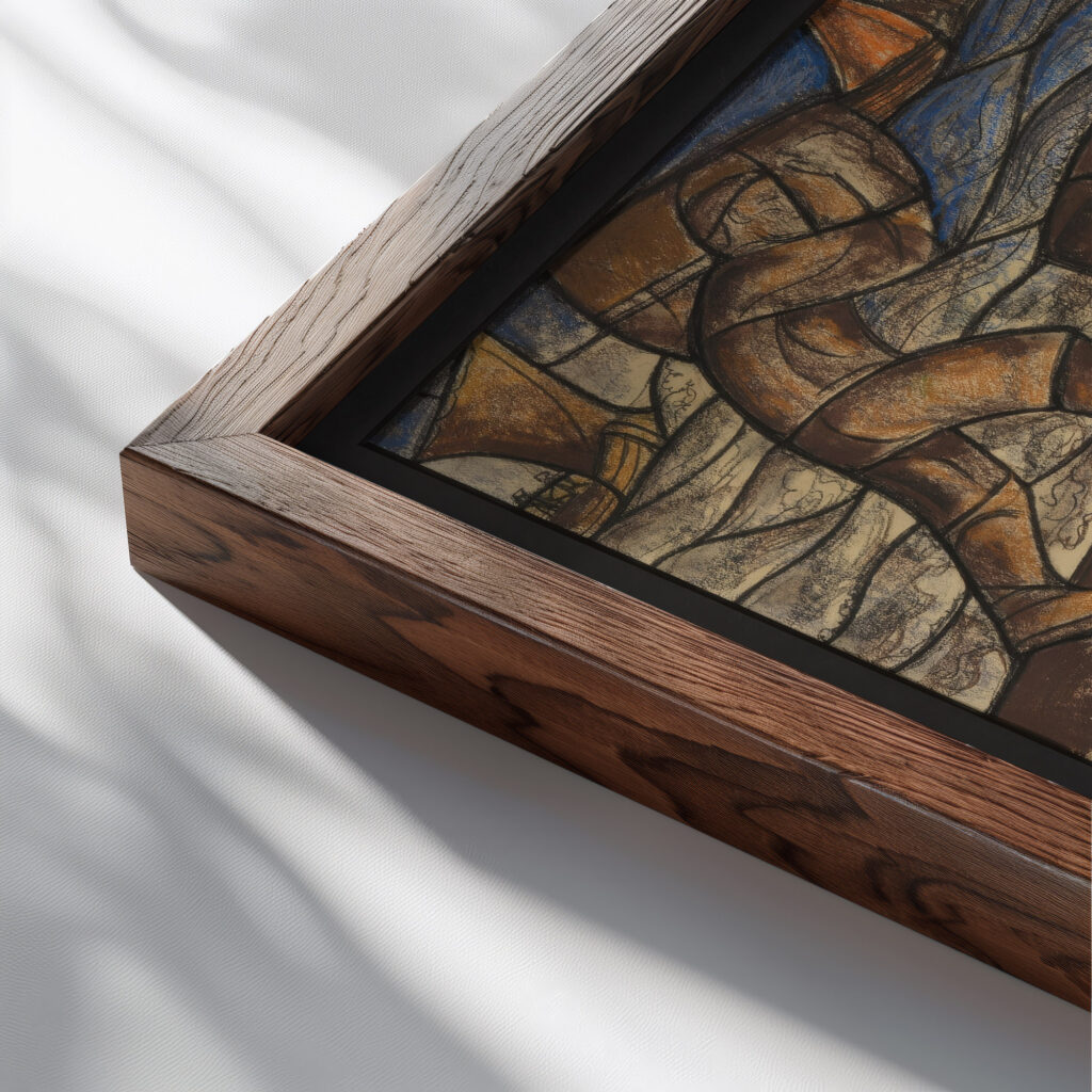 Ontwerp voor raam in het Stadhuis in Amsterdam 2 1930 Richard Nicolaus Roland Holst close up dark wood mockup