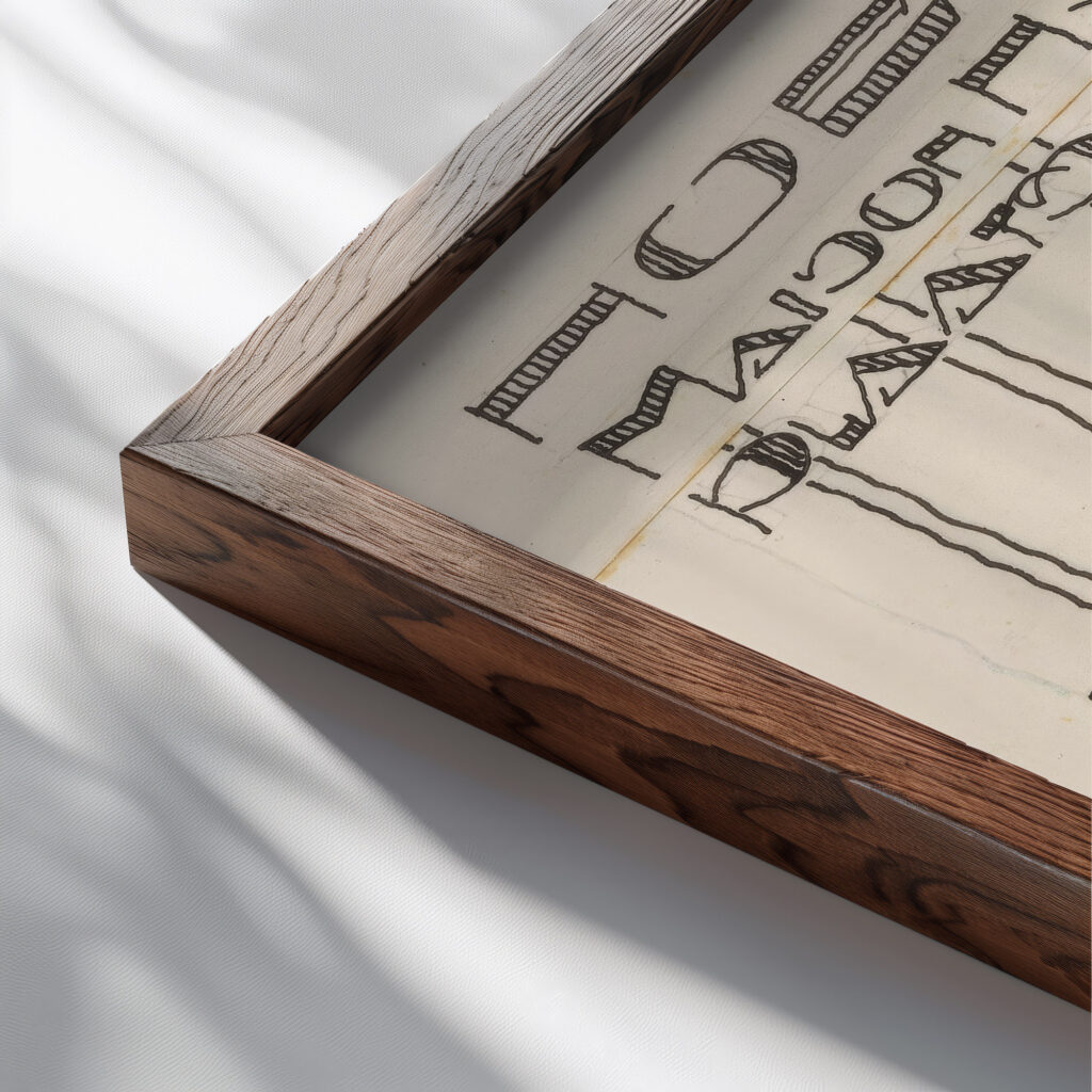 Ontwerp voor reclame voor hoeden van Maison H. van Doorn te Den Haag 1906 Reijer Stolk close up dark wood mockup