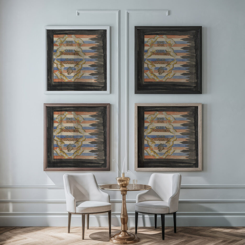 Ontwerp voor vaandel van de Bond voor Gereformeerde Jeugdorganisatie 1874 Carel Adolph Lion Cachet framed posters mockup