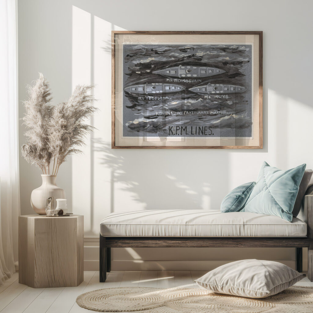 Ontwerp voor vignet van de Koninklijke Paketvaart Maatschappij K.P.M. Lines 1874 Carel Adolph Lion Cachet 5 mockup