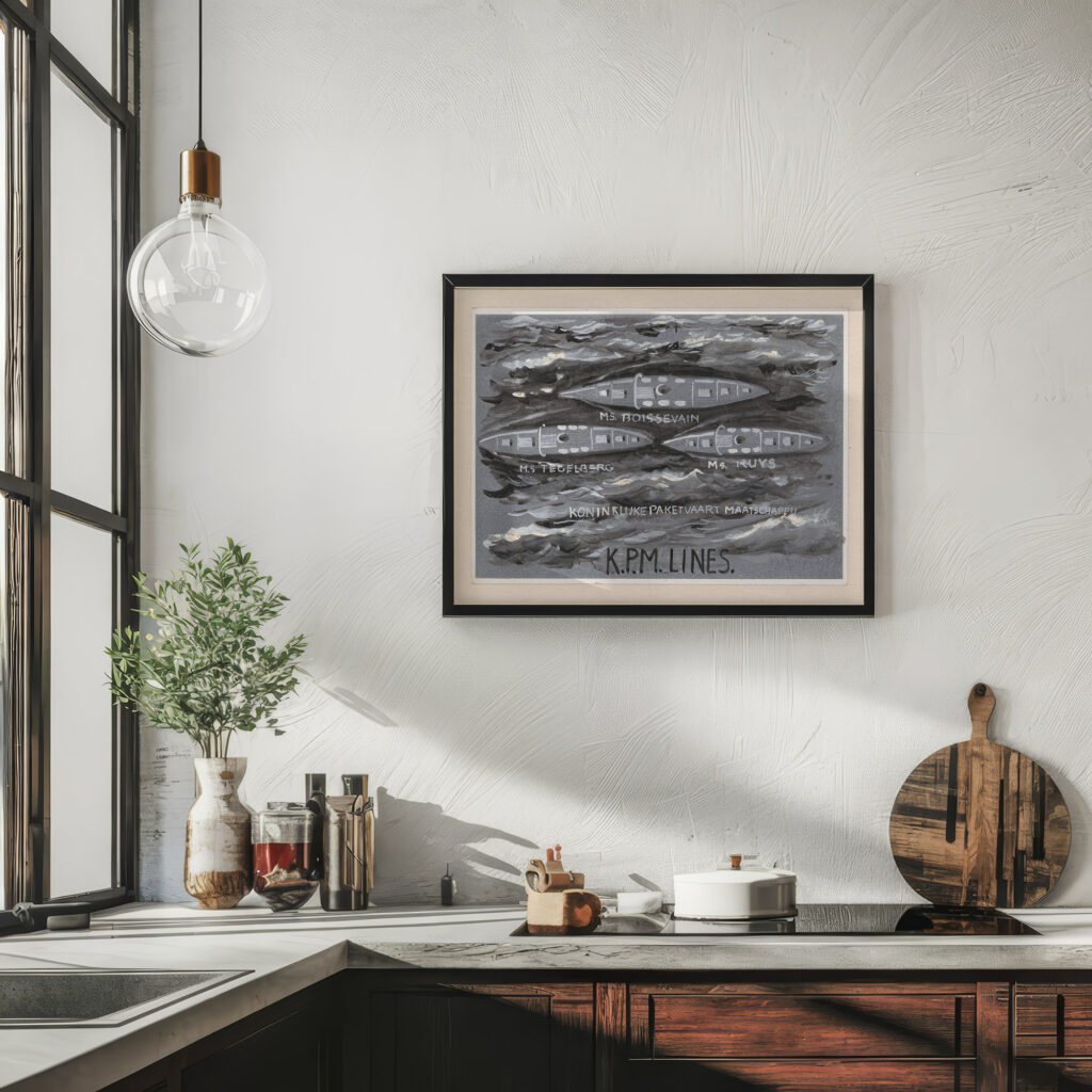 Ontwerp voor vignet van de Koninklijke Paketvaart Maatschappij K.P.M. Lines 1874 Carel Adolph Lion Cachet 6 mockup