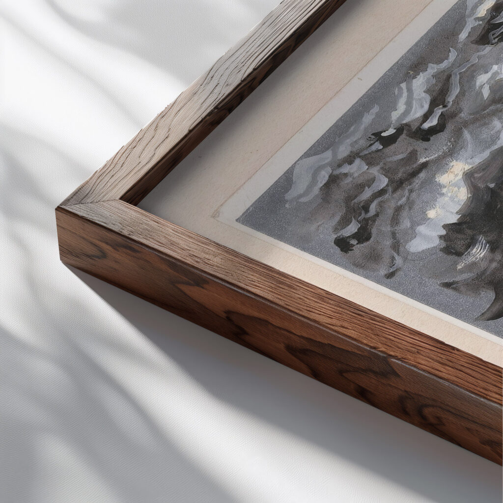 Ontwerp voor vignet van de Koninklijke Paketvaart Maatschappij K.P.M. Lines 1874 Carel Adolph Lion Cachet close up dark wood mockup