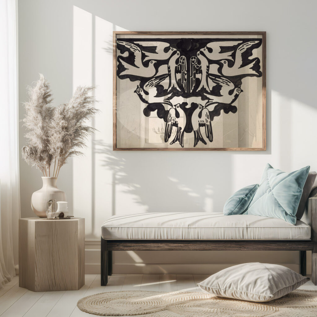 Ontwerp voor wandtapijt met tien duiven 1874 Carel Adolph Lion Cachet 5 mockup