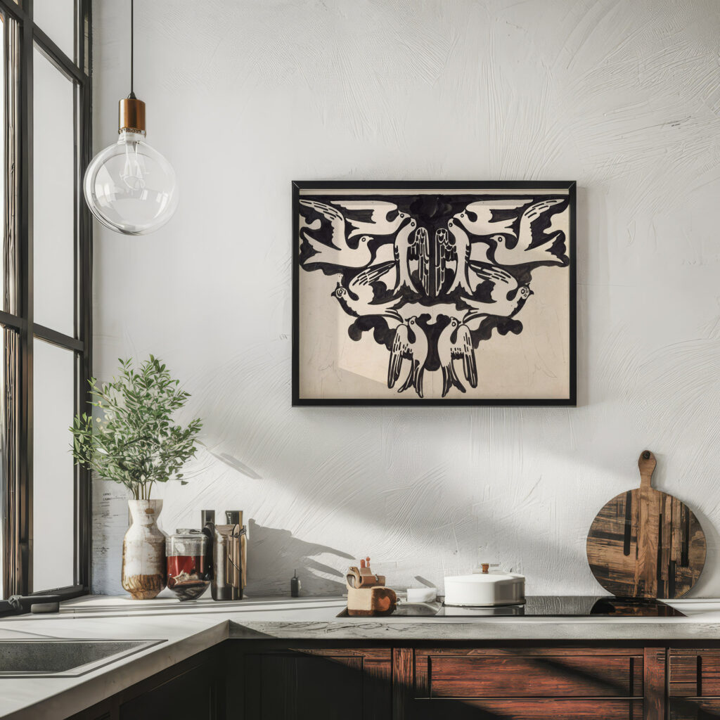 Ontwerp voor wandtapijt met tien duiven 1874 Carel Adolph Lion Cachet 6 mockup