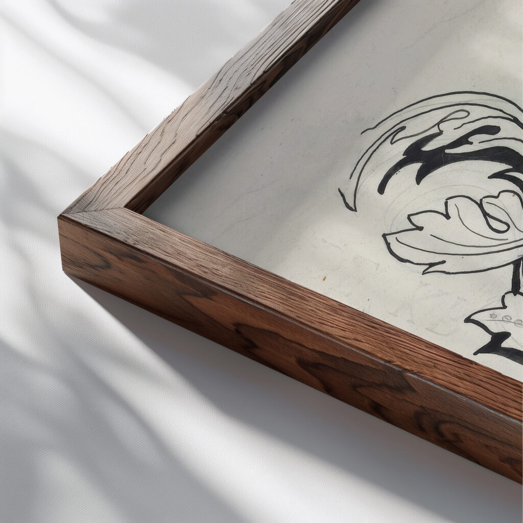 Ontwerp voor wapenschild voor Fock 1874 Carel Adolph Lion Cachet close up dark wood mockup