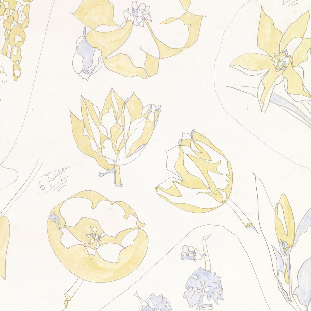 Ontwerpen voor aardewerkdecoratie zes tulpen en andere bloemen 1920 08 21 Theo Colenbrander 8 mockup