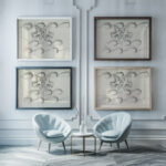 Ontwerpen voor een watermerk van een bankbiljet Twee duiven vliegend boven de golven 1891 Leo Gestel framed posters mockup