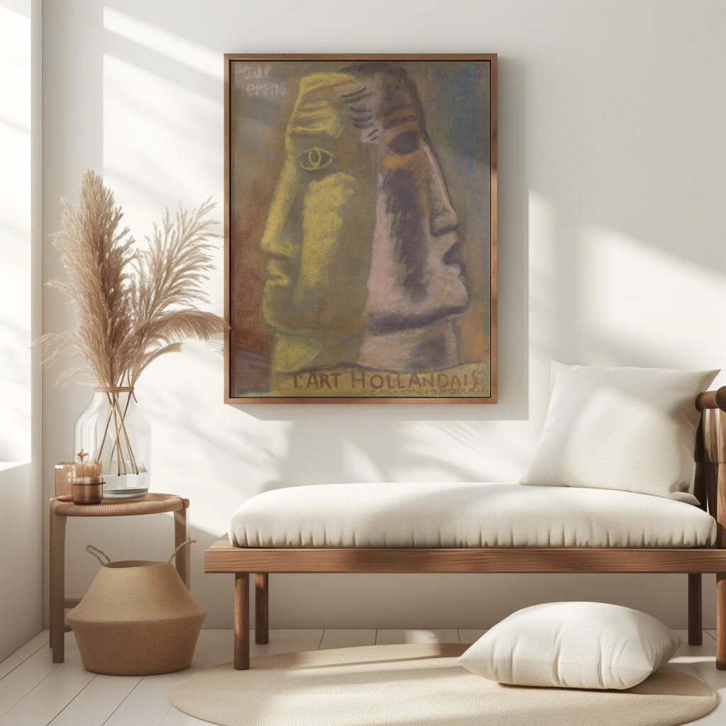 Ontwerpschets voor Paul Fierens ‘lArt Hollandais contemporain twee mannen hoofden en profil afgebeeld van elkaar weg kijkend. 1933 Leo Gestel 5 mockup