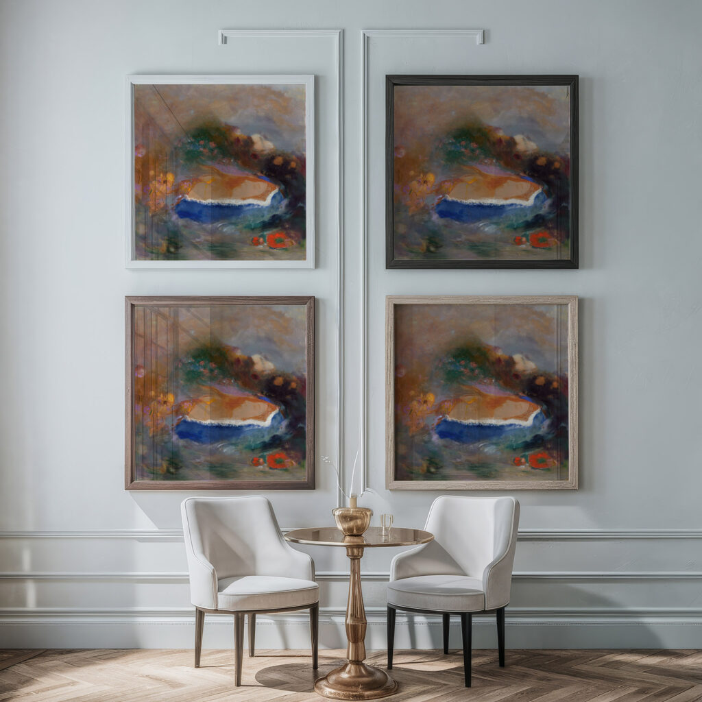 Ophelia with a Blue Wimple in the Water 1900 1905 Odilon Redon framed posters mockup