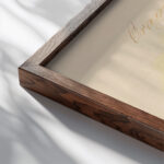 Orange 1808 Mary Gartside close up dark wood mockup