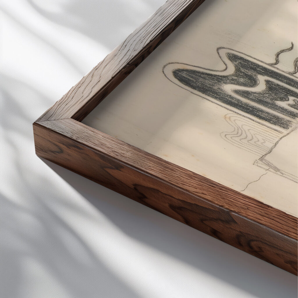 Original drawings and manuscripts by the artist and documentary material 3 early 20th century Viking Eggeling close up dark wood mockup
