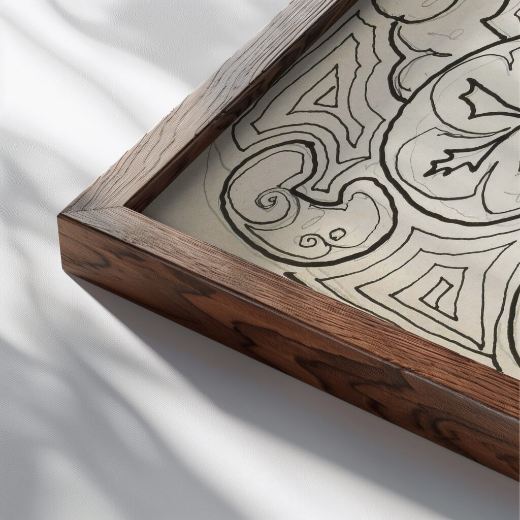 Ornament met bloemen en bladeren 1919 08 Reijer Stolk close up dark wood mockup