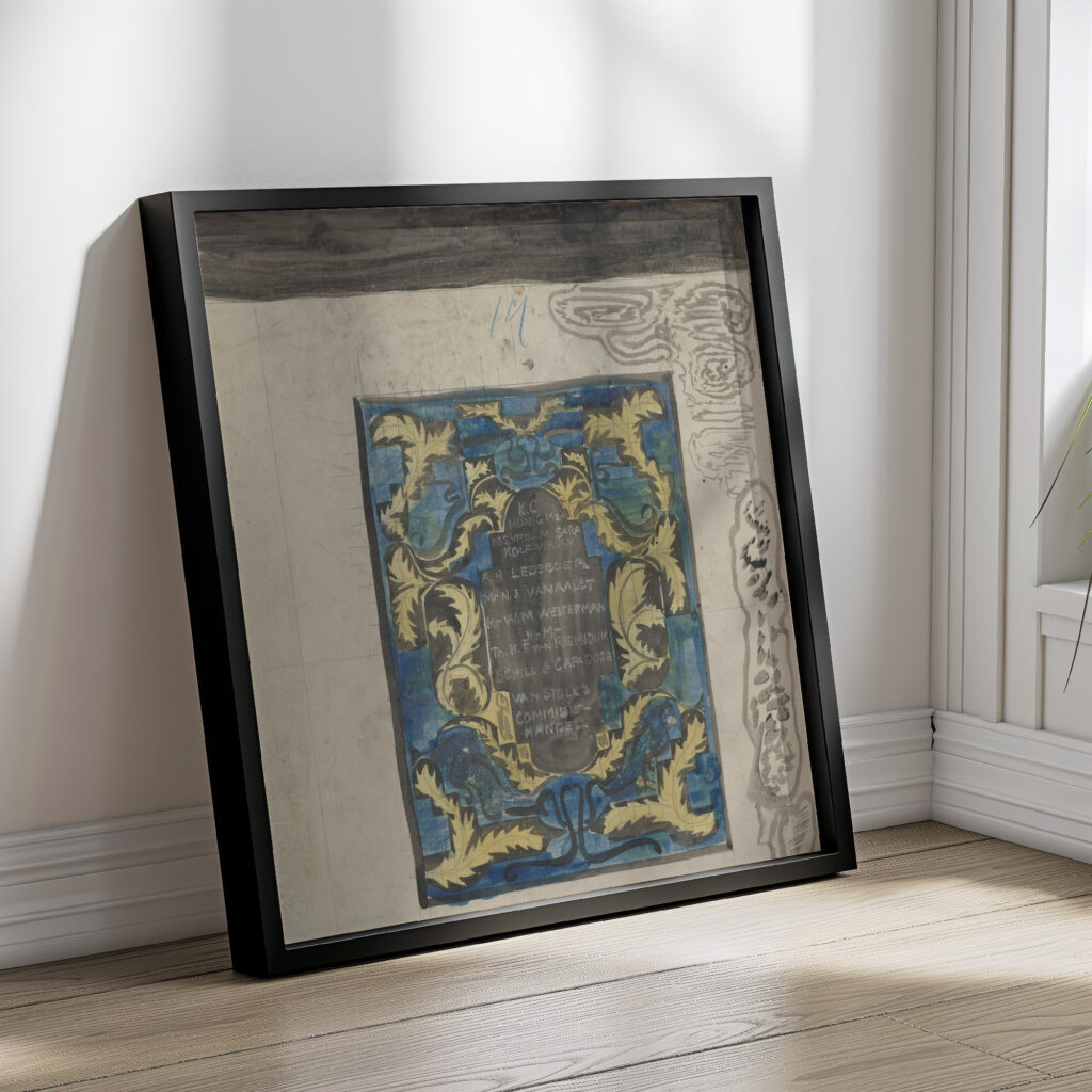 Ornamentaal ontwerp met namen van Van Stolks Commissiehandel 1874 Carel Adolph Lion Cachet 4 mockup