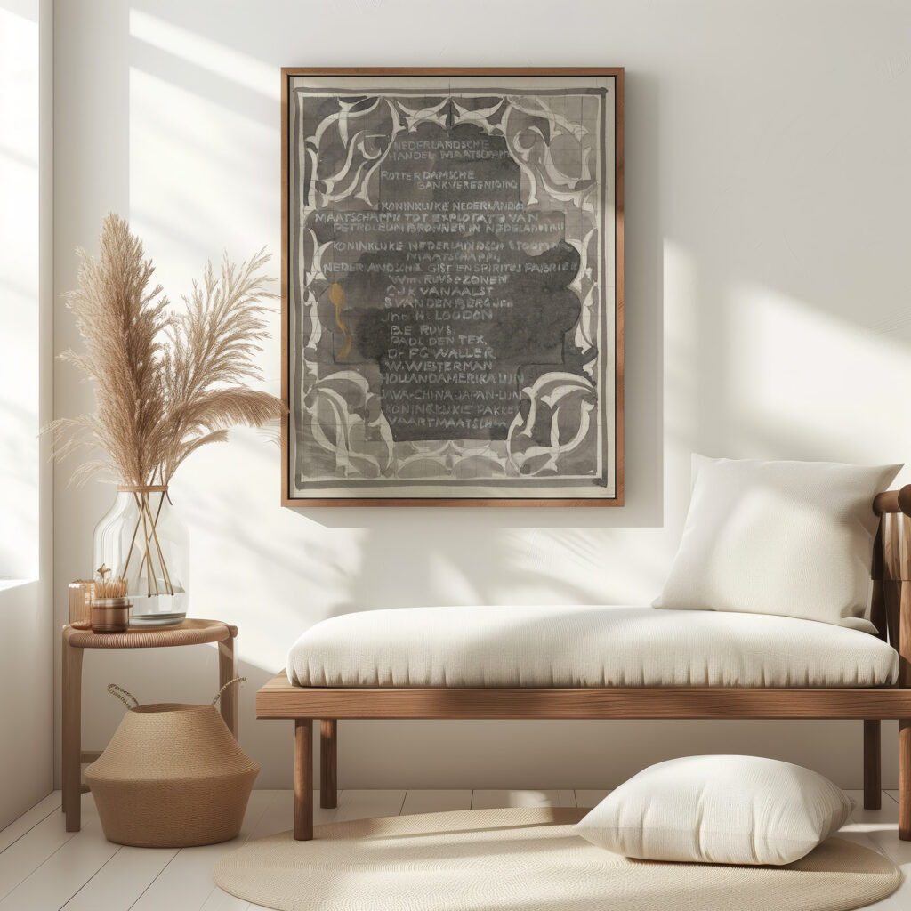 Ornamentaal ontwerp met namen van bedrijven 1874 Carel Adolph Lion Cachet 5 mockup