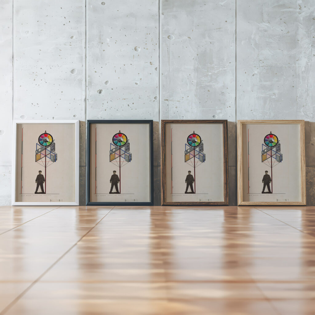 Osnovnoye Design for a stand at the entrance to an exhibition of works by the students of the Basic Course of VKhUTEMAS 1920 Gustav Klutsis framed posters mockup