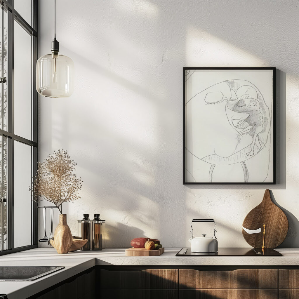 Ovaal met een kop in profiel naar rechts twee benen en een kop met gesloten ogen 1943 11 24 Samuel Jessurun de Mesquita 6 mockup