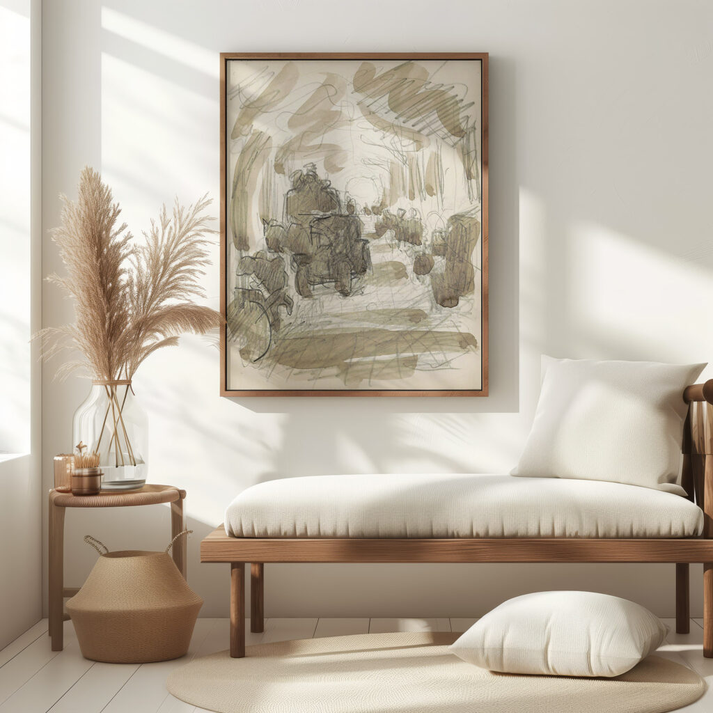 Overdekte galerij met figuren en een paardenkar 1906 Reijer Stolk 5 mockup