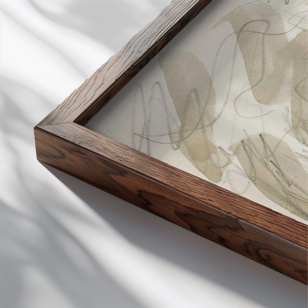 Overdekte galerij met figuren en een paardenkar 1906 Reijer Stolk close up dark wood mockup