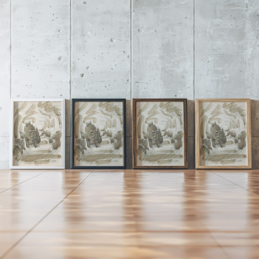 Overdekte galerij met figuren en een paardenkar 1906 Reijer Stolk framed posters mockup