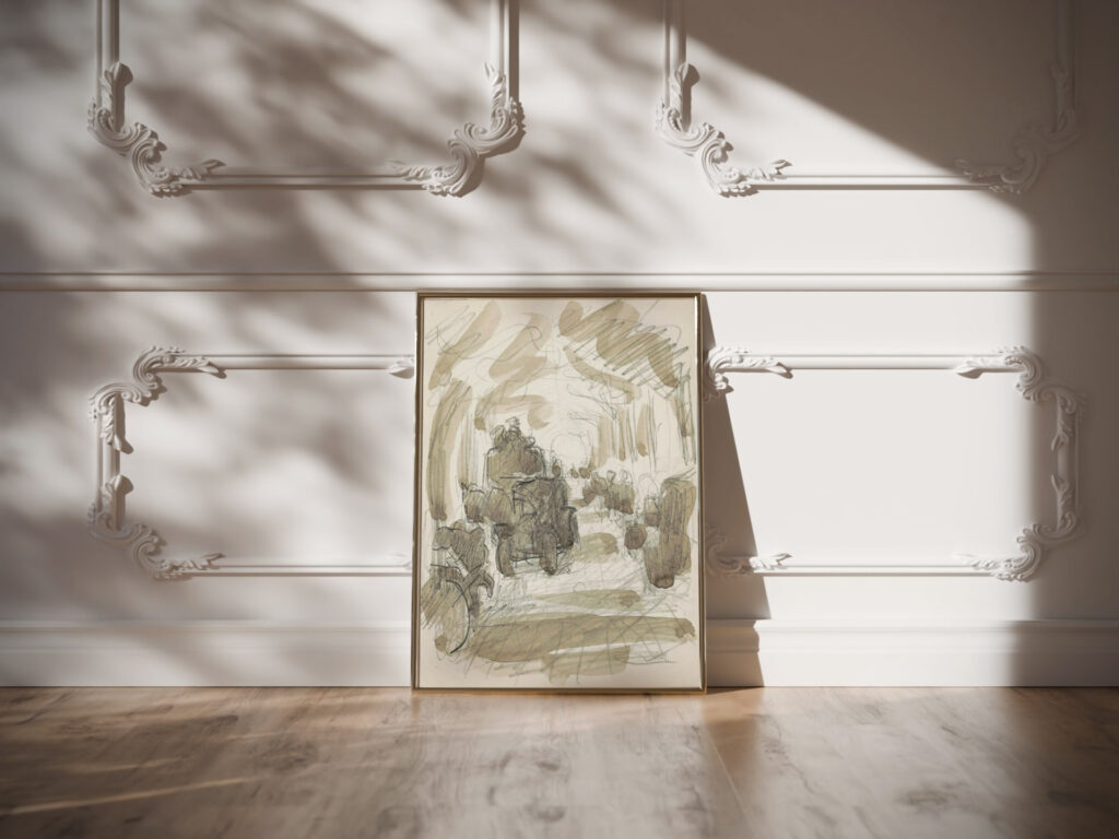 Overdekte galerij met figuren en een paardenkar 1906 Reijer Stolk video mockup