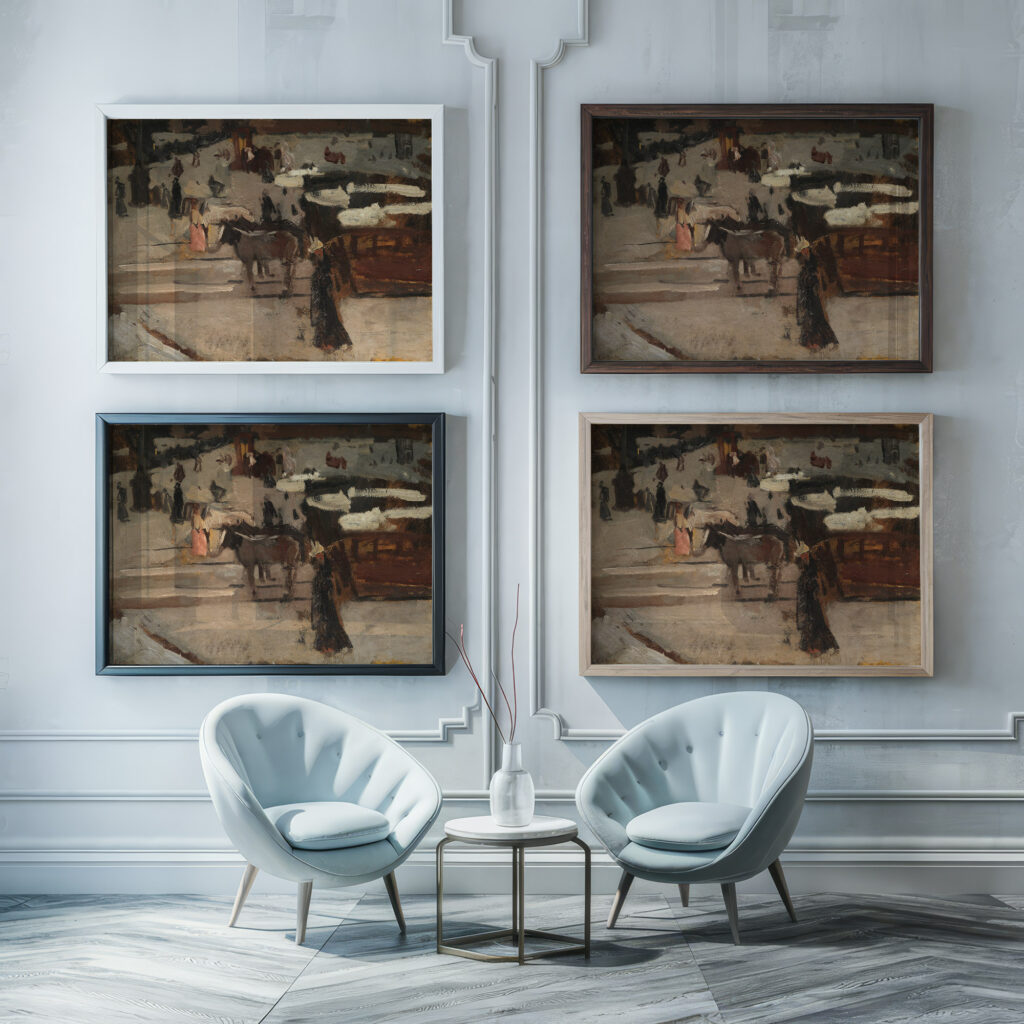 Paardentrams en figuren op een plein George Hendrik Breitner framed posters mockup