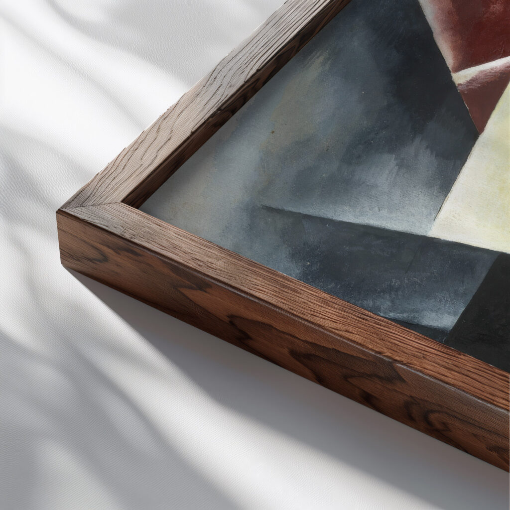 Painterly Architectonic 1918 Lyubov Popova close up dark wood mockup