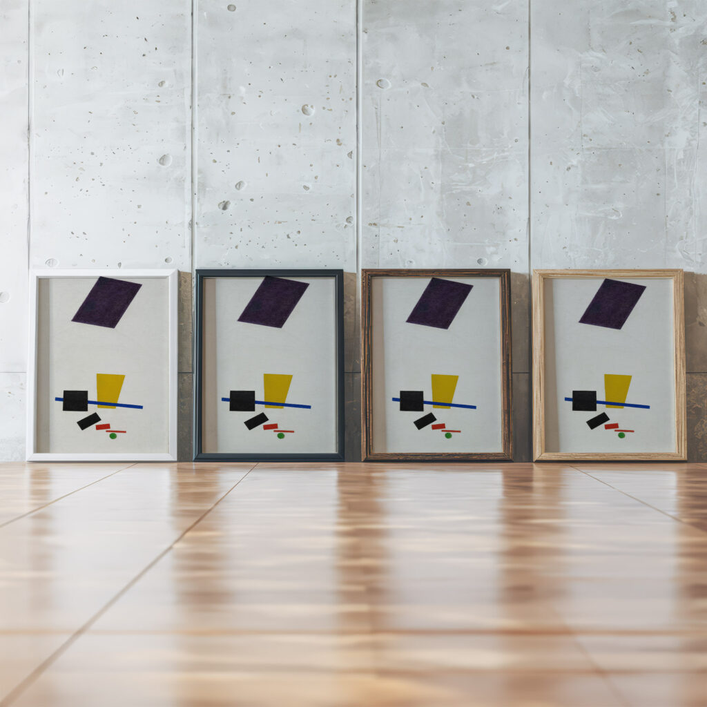 Painterly Realism of a Football Player – Color Masses in the 4th Dimension 1915 Kazimir Malevich framed posters mockup