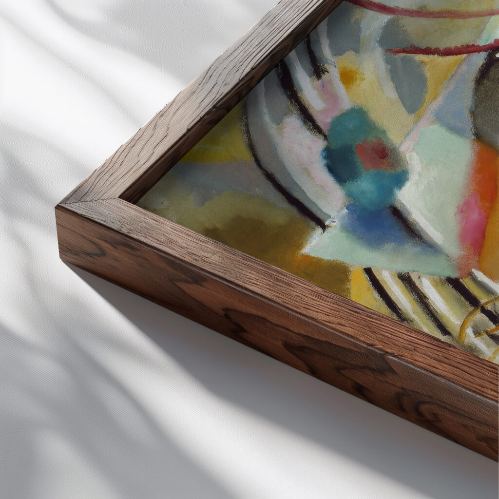 Painting with Green Center 1913 Wassily Kandinsky close up dark wood mockup