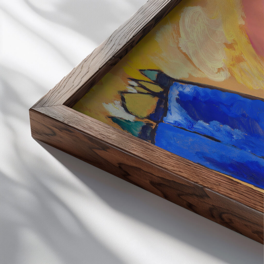 Painting with Troika 1911 Wassily Kandinsky close up dark wood mockup