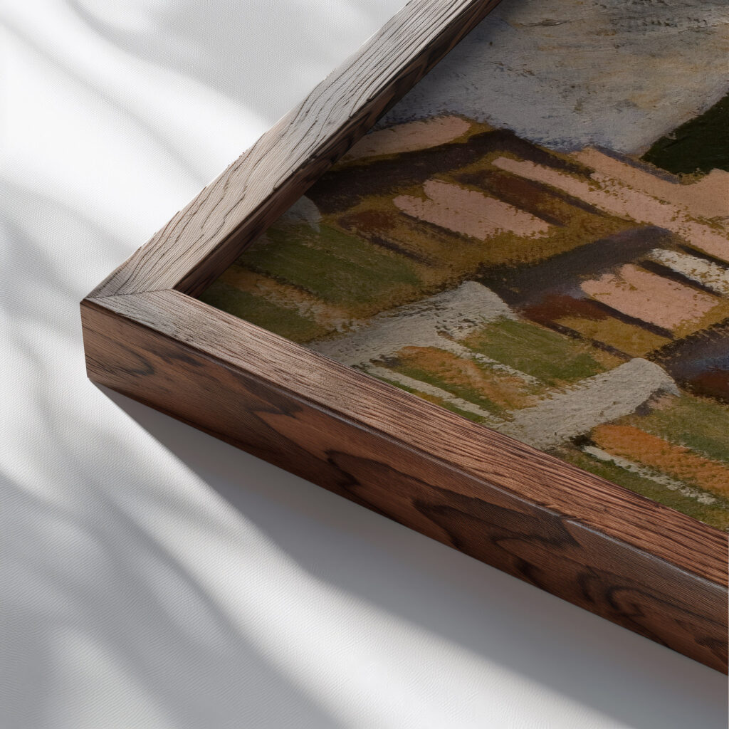Paisaje de ciudad 1918 Joaquin Torres Garcia close up dark wood mockup