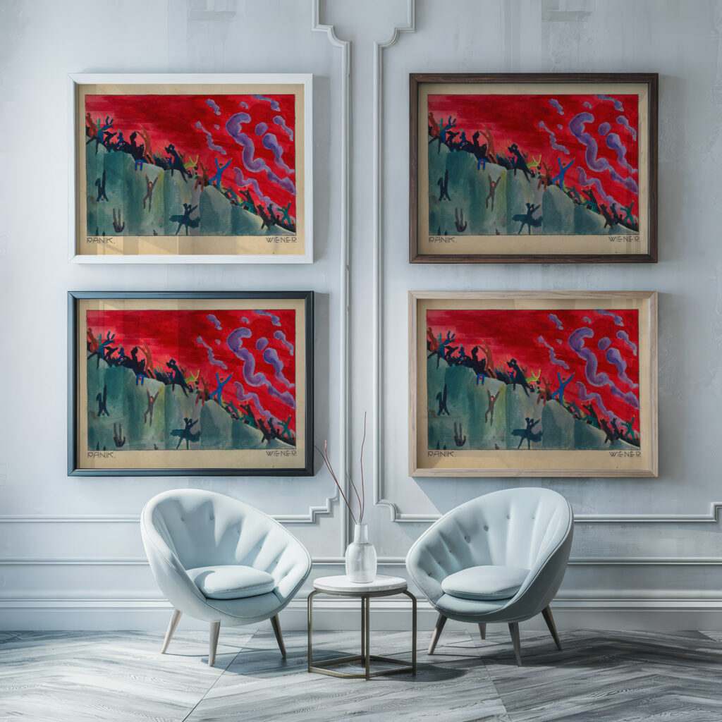 Panik around 1923 Karl Wiener framed posters mockup