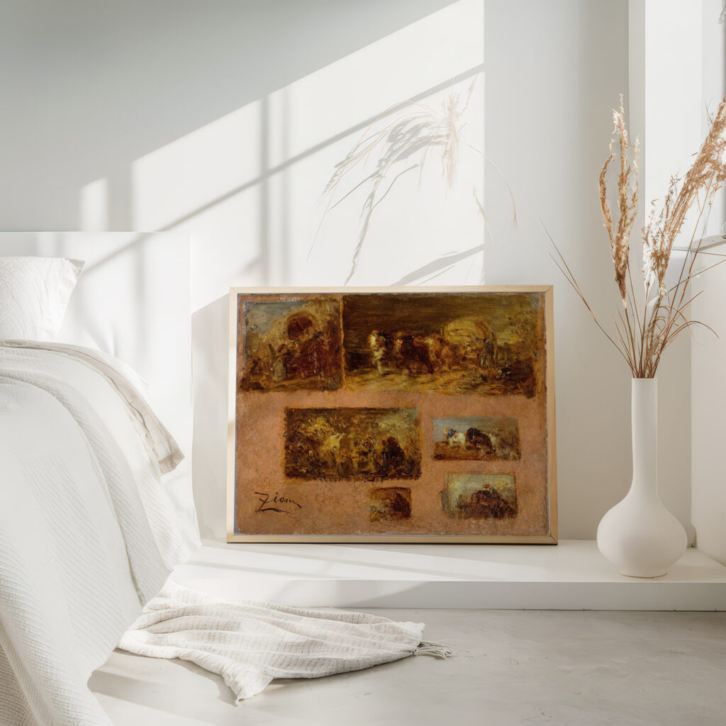 Panneau de six etudes de chariot 1843 1844 Felix Ziem 4 mockup