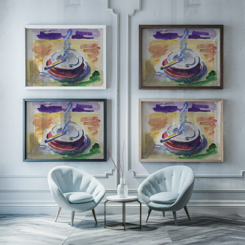 Papieros i popielniczka Marian Kopf framed posters mockup