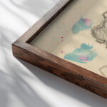 Paris promenade au bois de Boulogne Henri Edmond Cross close up dark wood mockup