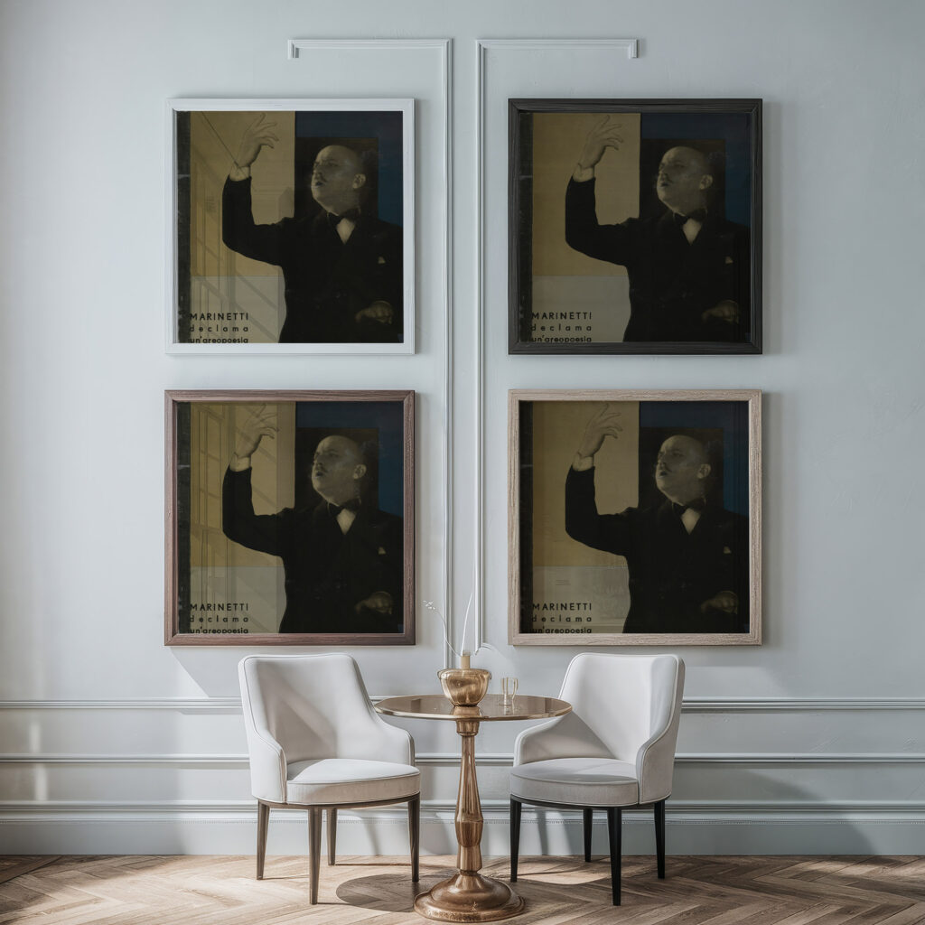 Parole in liberta futuriste olfattive tattili termiche Pl. 2 1932 Filippo Tommaso Marinetti framed posters mockup