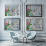 Partial depiction of pink blossoms and green leaves late 19th century Unknown framed posters mockup