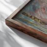 Peasant with a Rake 1937 Sasza Blonder close up dark wood mockup