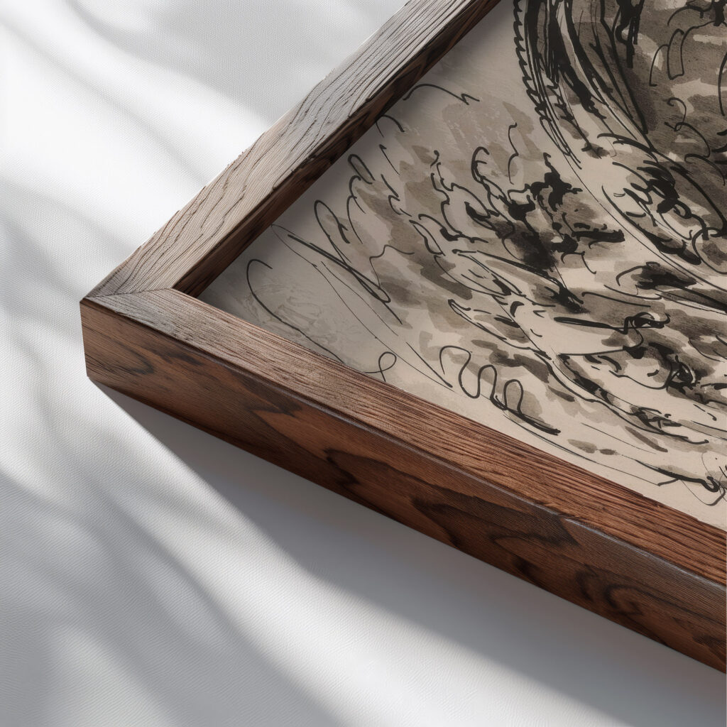 Pegasus 1931 Alfred Ost close up dark wood mockup