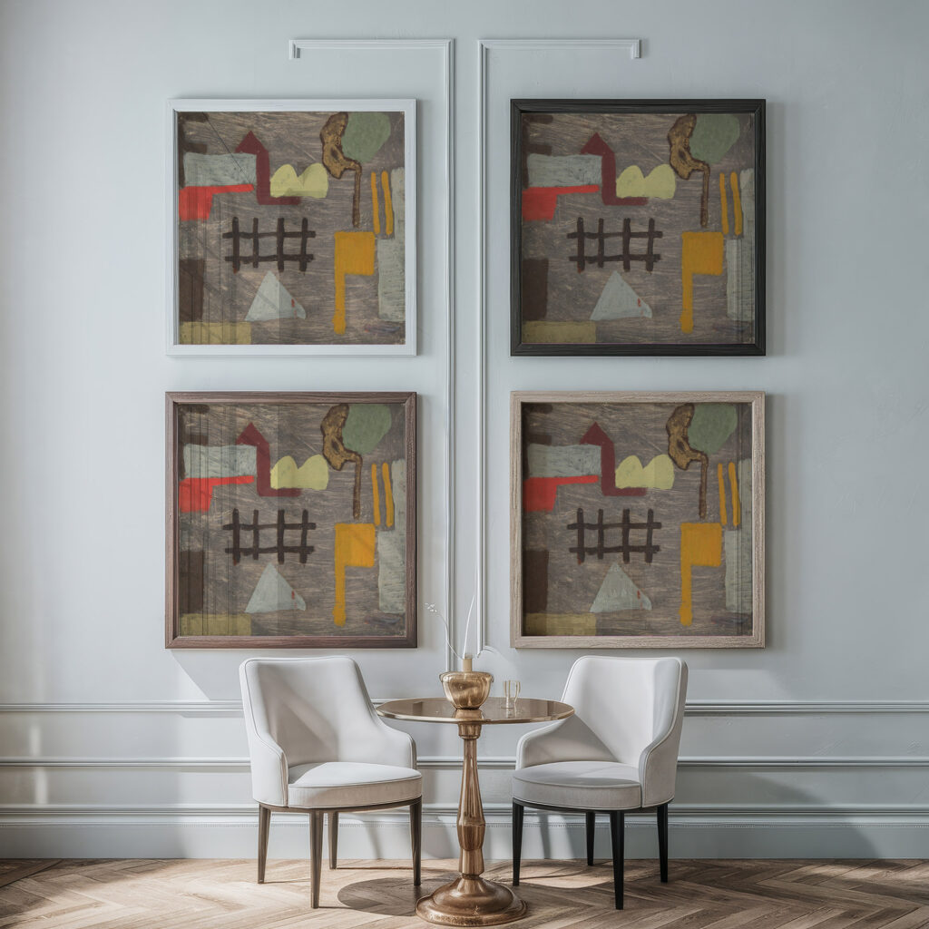 Pejzaz surrealistyczny z plotem 1934 Sasza Blonder framed posters mockup