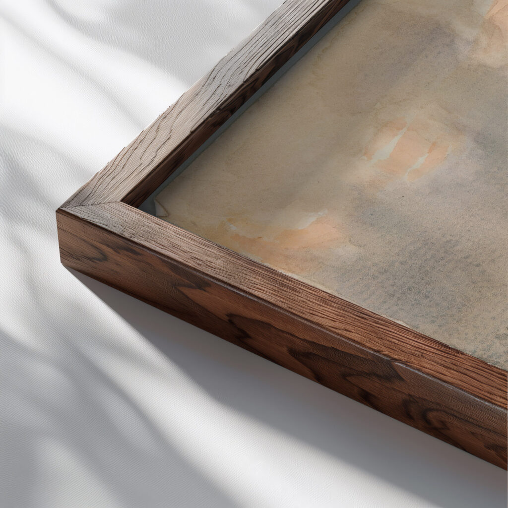Pejzaz wiejski 1940 Kazimierz Wojtanowicz close up dark wood mockup