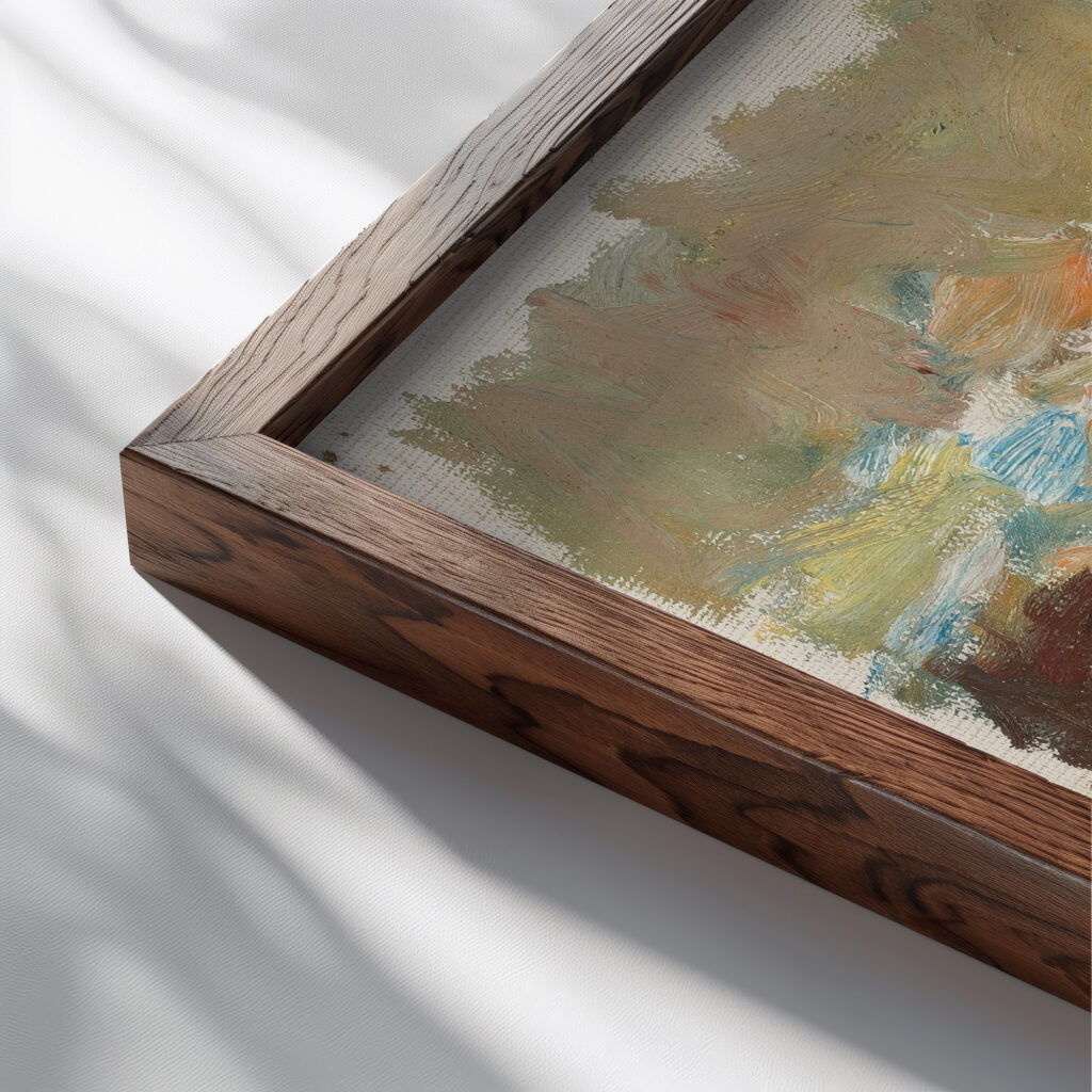 Pejzaz z zabudowaniami miejskimi 1931 Tadeusz Makowski close up dark wood mockup