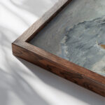 Pejzaz zimowy z domami 1934 Sasza Blonder close up dark wood mockup