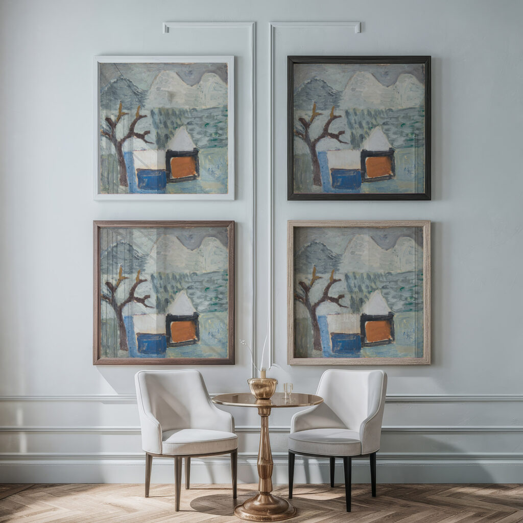 Pejzaz zimowy z domami 1934 Sasza Blonder framed posters mockup