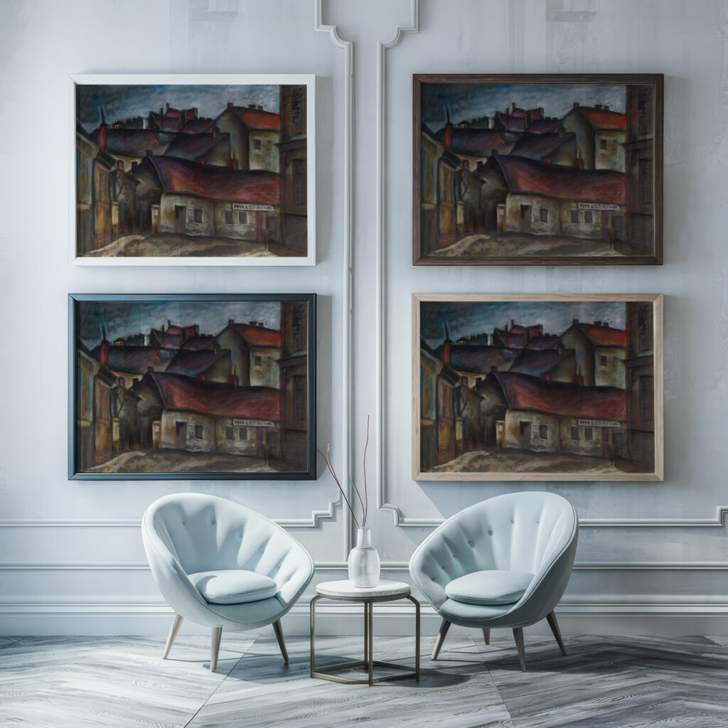 Periferia mesta 1928 Konstantin Bauer framed posters mockup