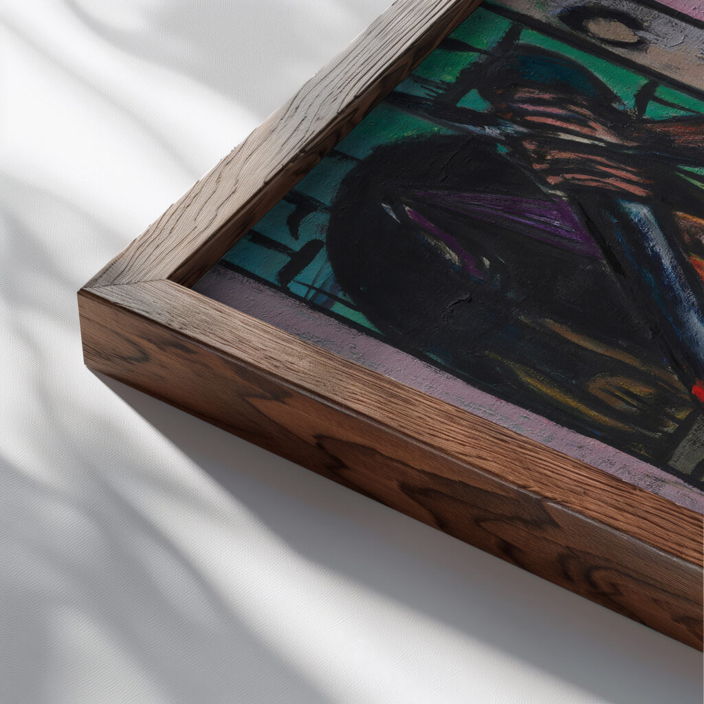Perseuss Last Duty 1949 Max Beckmann close up dark wood mockup