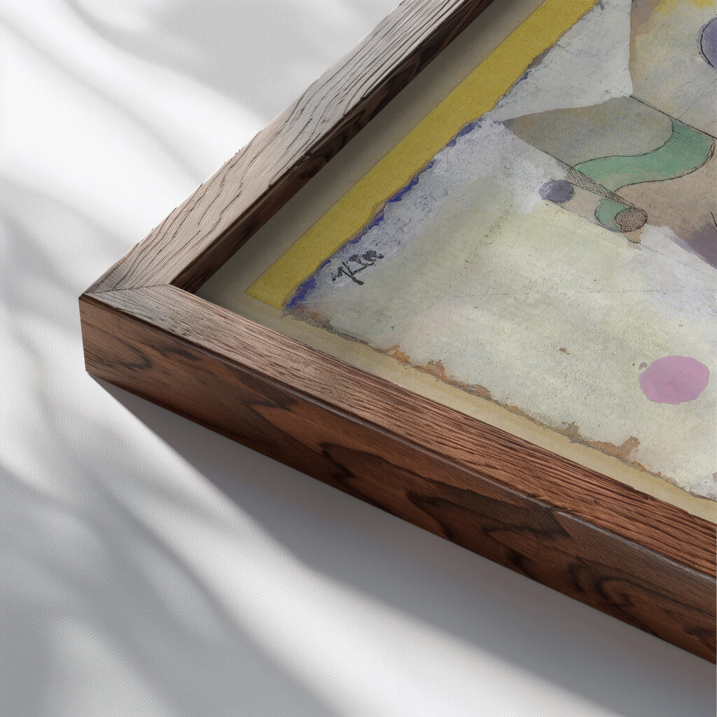 Persische Nachtigallen Persian Nightingales 1917 Paul Klee close up dark wood mockup