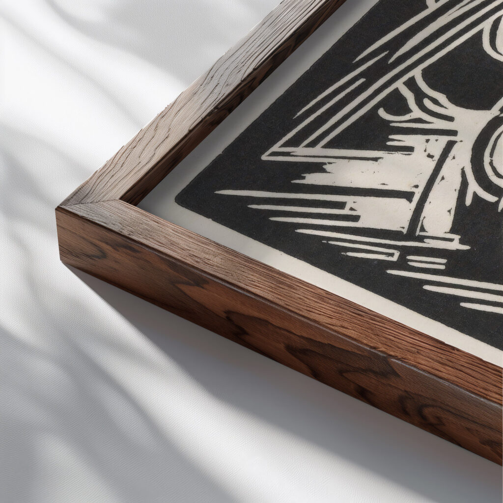 Personificatie van de wind 1921 Henri Jonas close up dark wood mockup