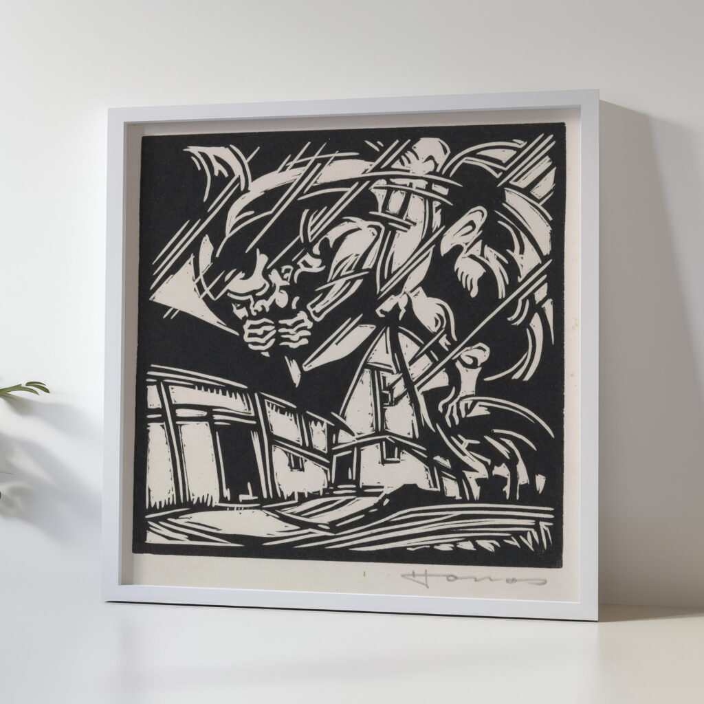 Personificatie van de wind bij een gebouw 1921 Henri Jonas 5 mockup